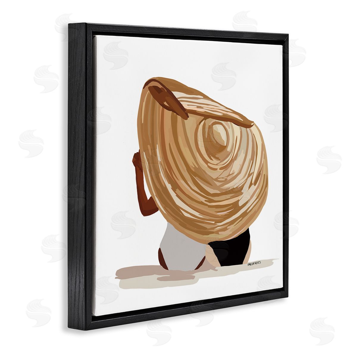Amelia Noyes Beach Babe Friends Tropical Summer Sun Hat  Black Floating Frame Canvas Wall Art Print