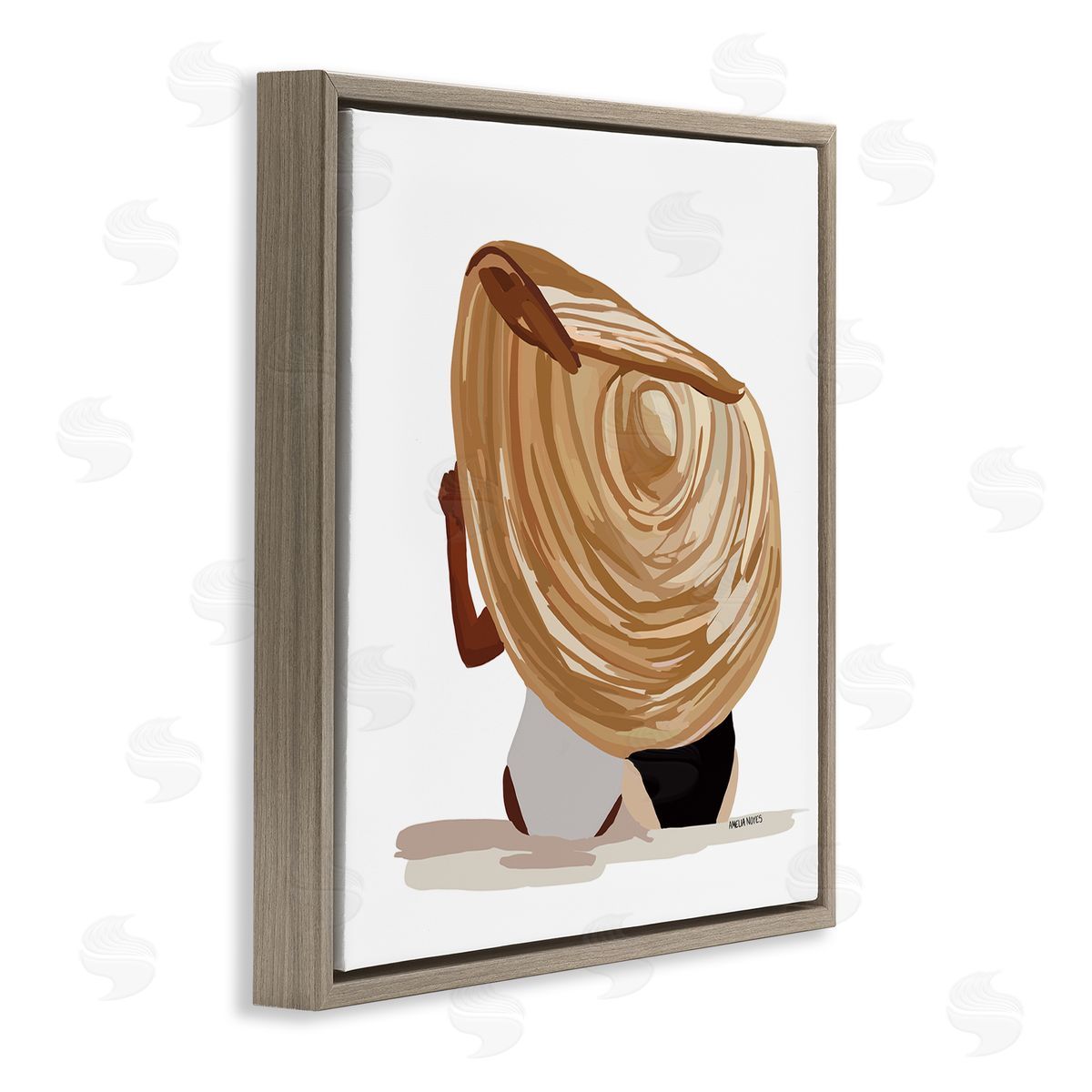 Amelia Noyes Beach Babe Friends Tropical Summer Sun Hat  Brown Floating Frame Canvas Wall Art Print