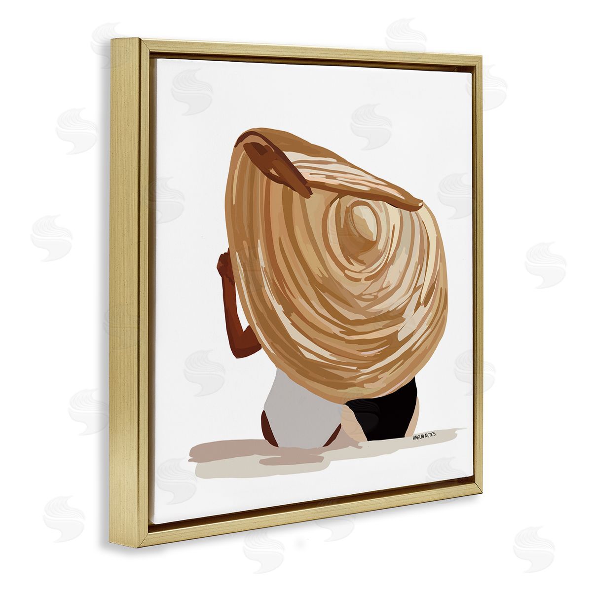 Amelia Noyes Beach Babe Friends Tropical Summer Sun Hat  Gold Floating Frame Canvas Wall Art Print