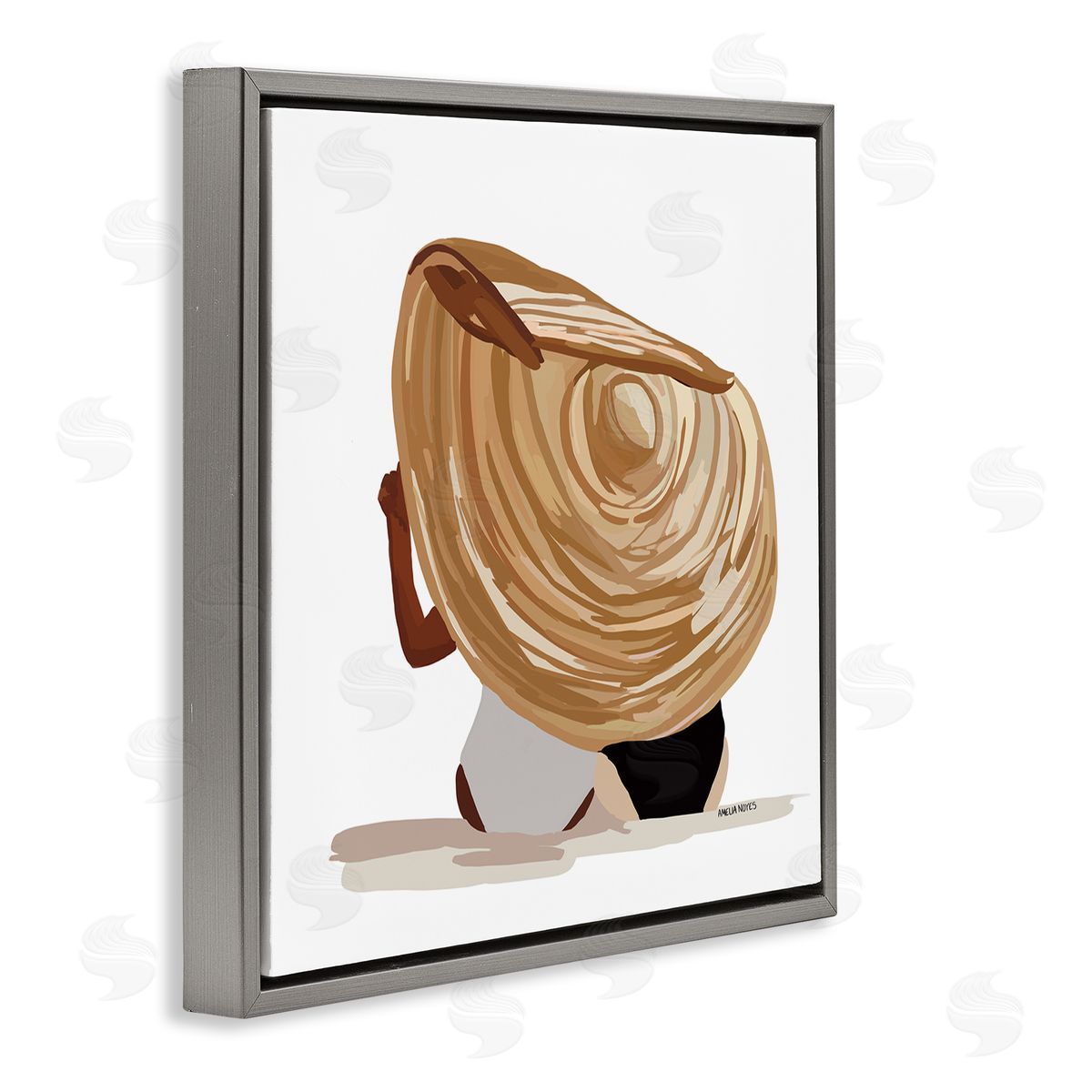Amelia Noyes Beach Babe Friends Tropical Summer Sun Hat  Gray Floating Frame Canvas Wall Art Print