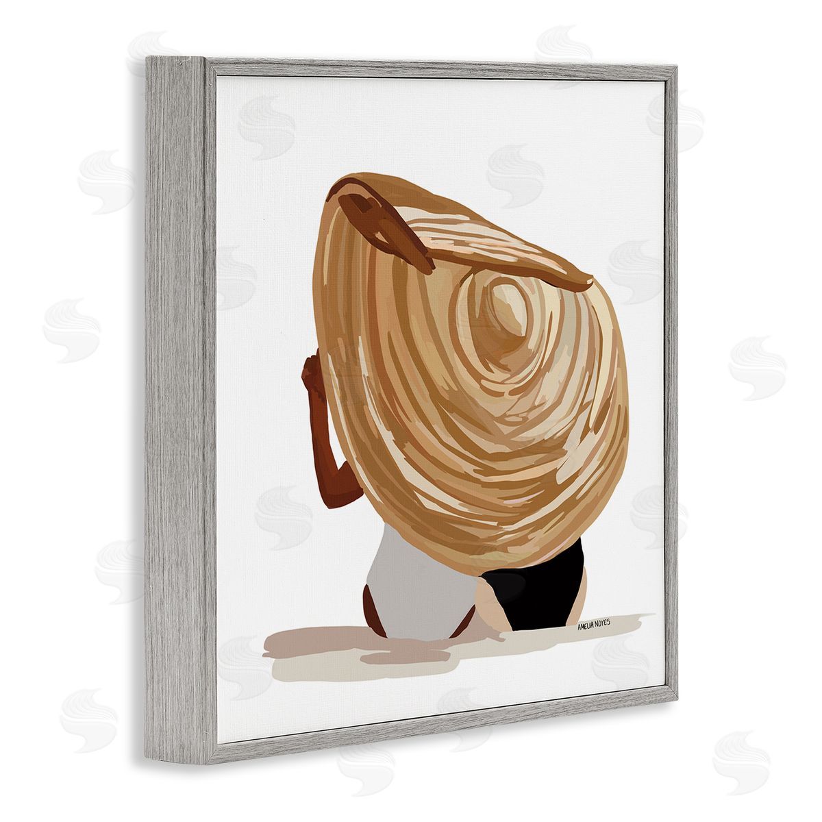 Amelia Noyes Beach Babe Friends Tropical Summer Sun Hat  Gray Framed Glicee Wall Art Print