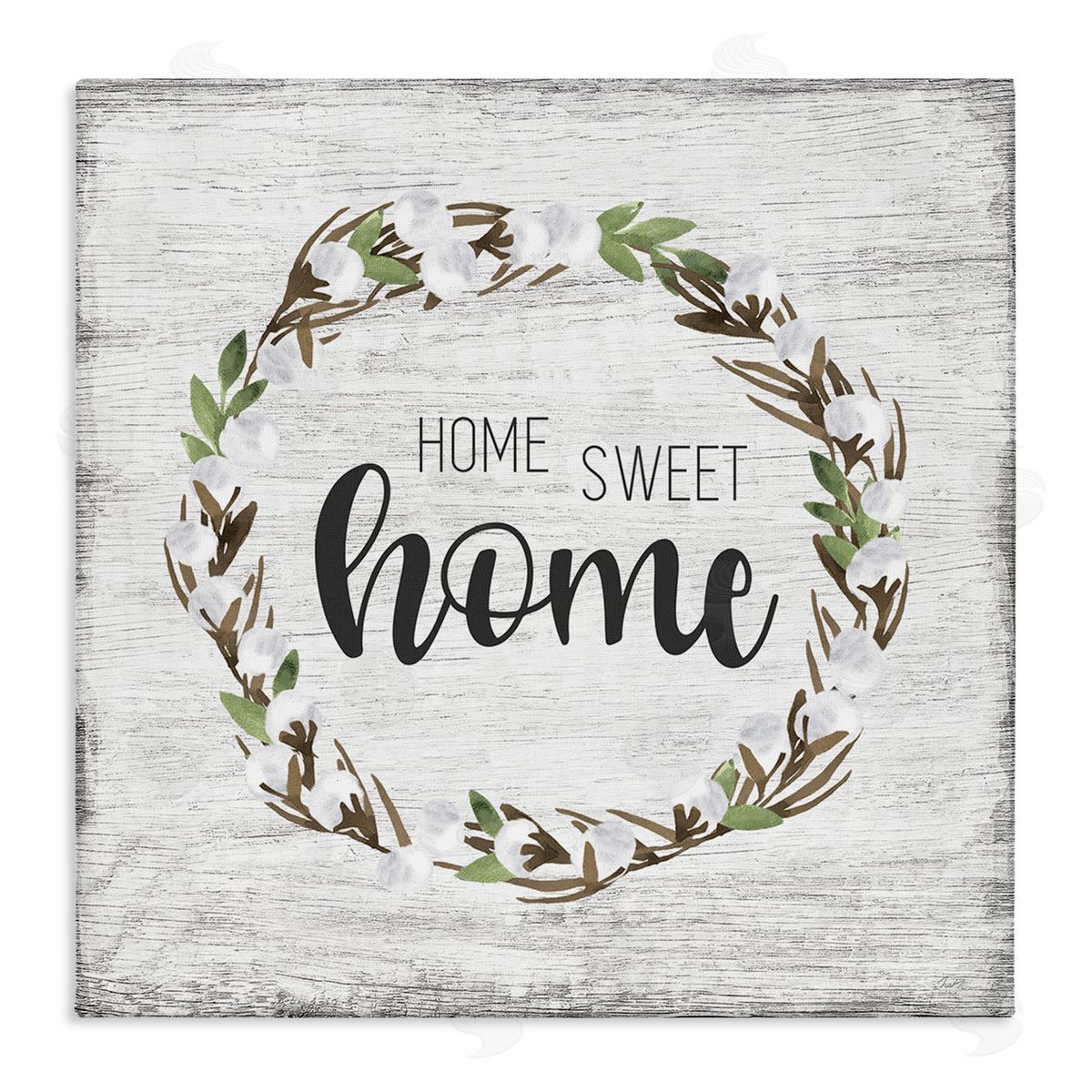 Natalie Carpentieri Rustic Wreath Sweet Home Calligraphy Country Sign Stretched Canvas Wall Art Print