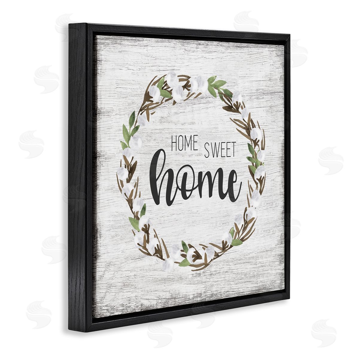 Natalie Carpentieri Rustic Wreath Sweet Home Calligraphy Country Sign Black Floating Frame Canvas Wall Art Print