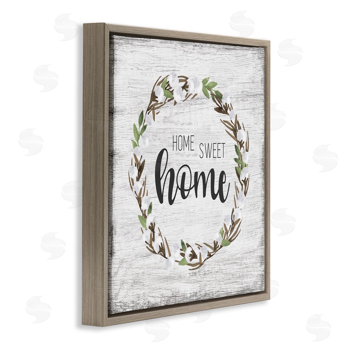 Natalie Carpentieri Rustic Wreath Sweet Home Calligraphy Country Sign Brown Floating Frame Canvas Wall Art Print