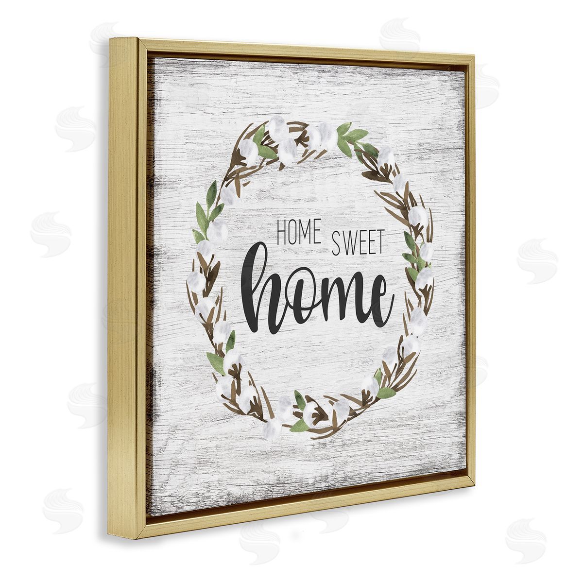 Natalie Carpentieri Rustic Wreath Sweet Home Calligraphy Country Sign Gold Floating Frame Canvas Wall Art Print