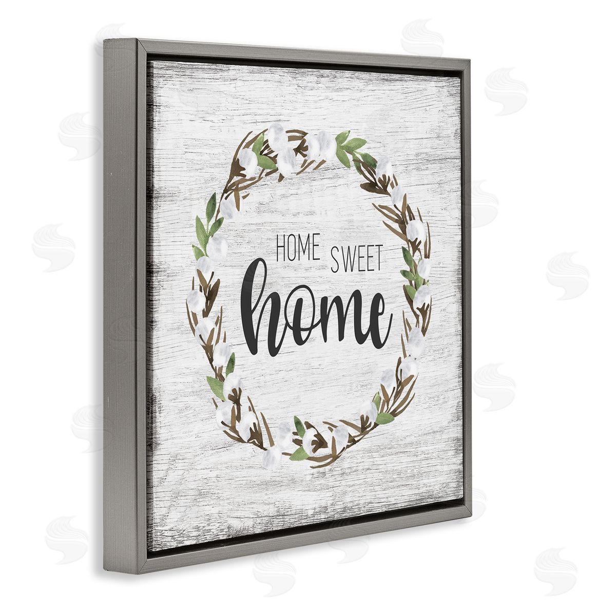 Natalie Carpentieri Rustic Wreath Sweet Home Calligraphy Country Sign Gray Floating Frame Canvas Wall Art Print