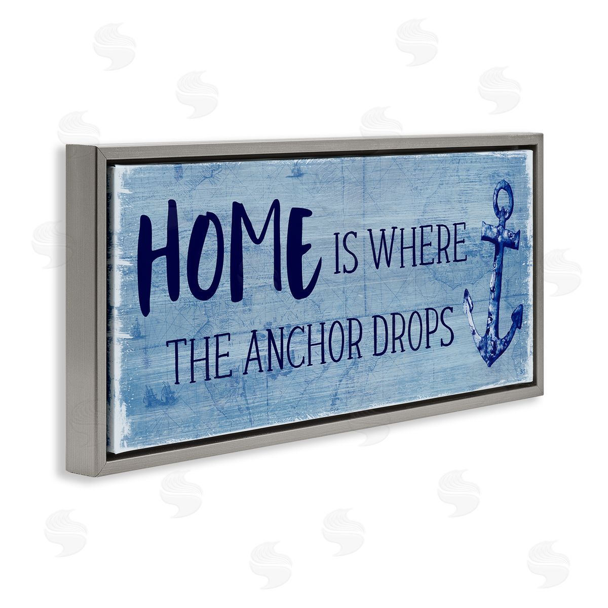Home Is Where Anchor Drops Grey Floating Frame Canvas Wall Art, Home Decor by Susan Jill