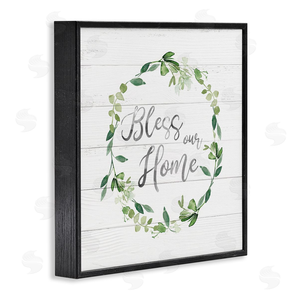 Carol Robinson Bless Our Home Farmhouse Leaves Wreath Calligraphy  Black Framed Glicee Wall Art Print