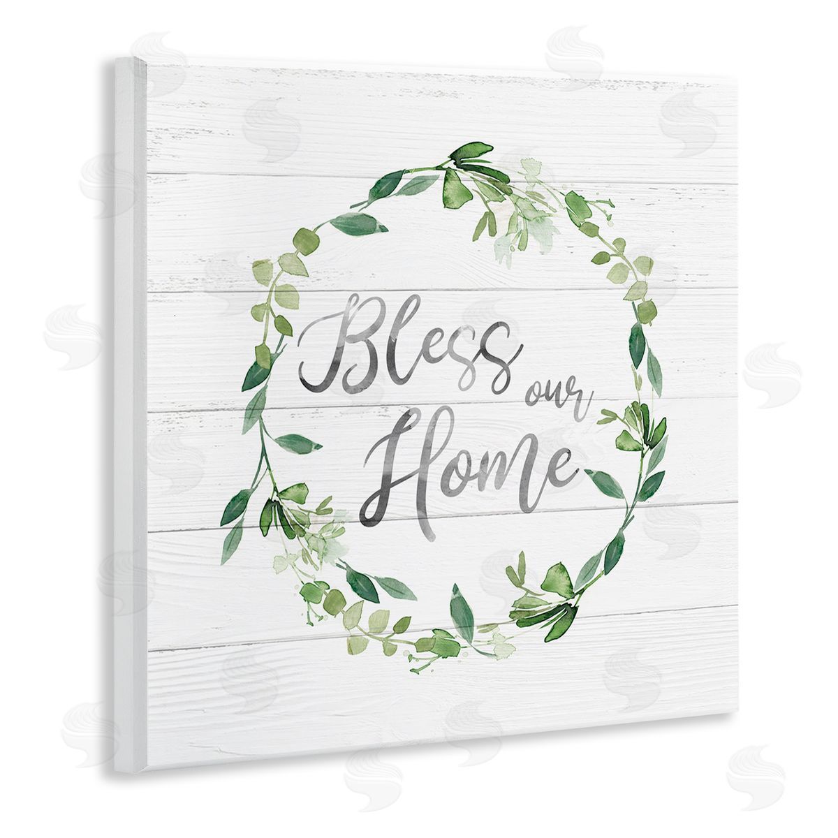 Carol Robinson Bless Our Home Farmhouse Leaves Wreath Calligraphy  Wooden Wall Plaque Art Print