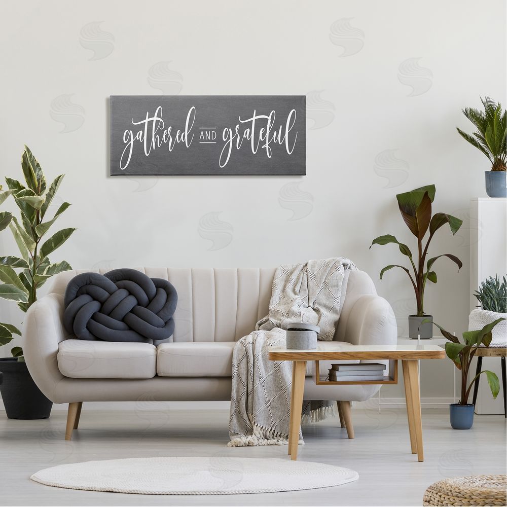 Lettered and Lined Gathered & Grateful Fancy Cursive Thankful Family