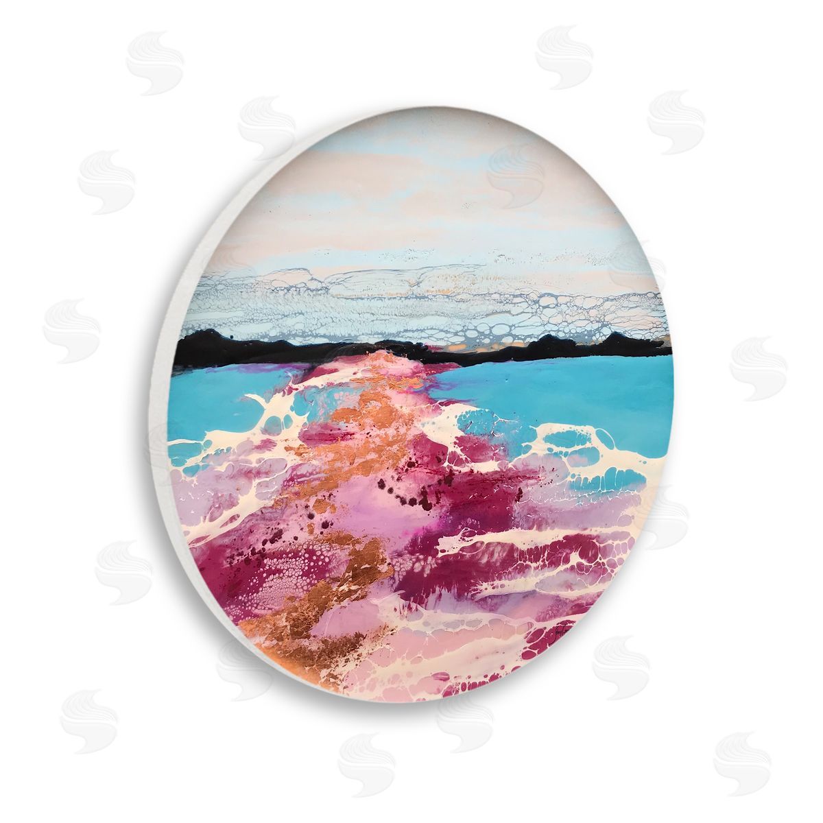 Stacy Gresell Vivid Modern Landscape Abstract Round Collage Scenery Wooden Wall Plaque Art Print