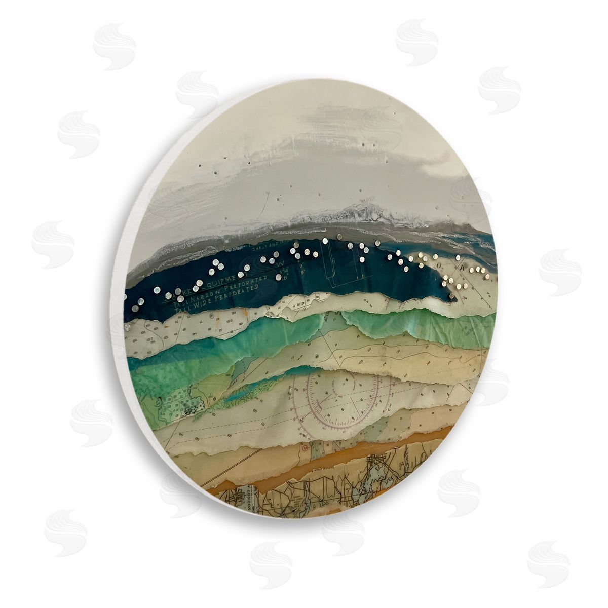 Stacy Gresell Varied Layered Ephemera Collage Abstract Beach Landscape  Wooden Wall Plaque Art Print