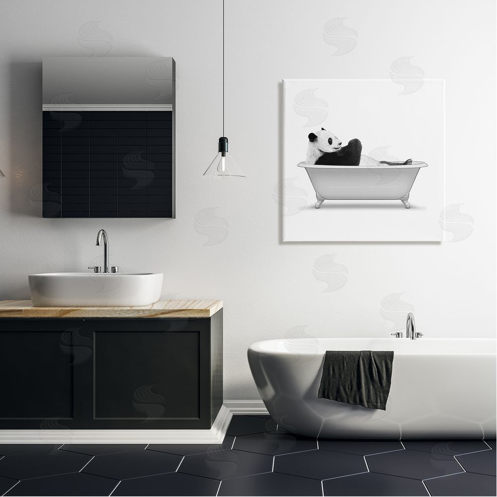 Annalisa Latella Panda Bear Bathing Claw Foot Tub  Canvas Wall Art in Room