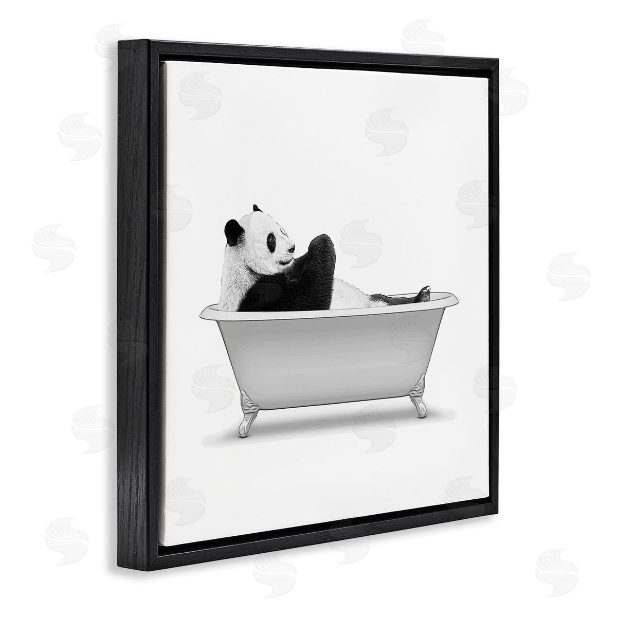 Annalisa Latella Panda Bear Bathing Claw Foot Tub  Black Floating Frame Canvas Wall Art Print