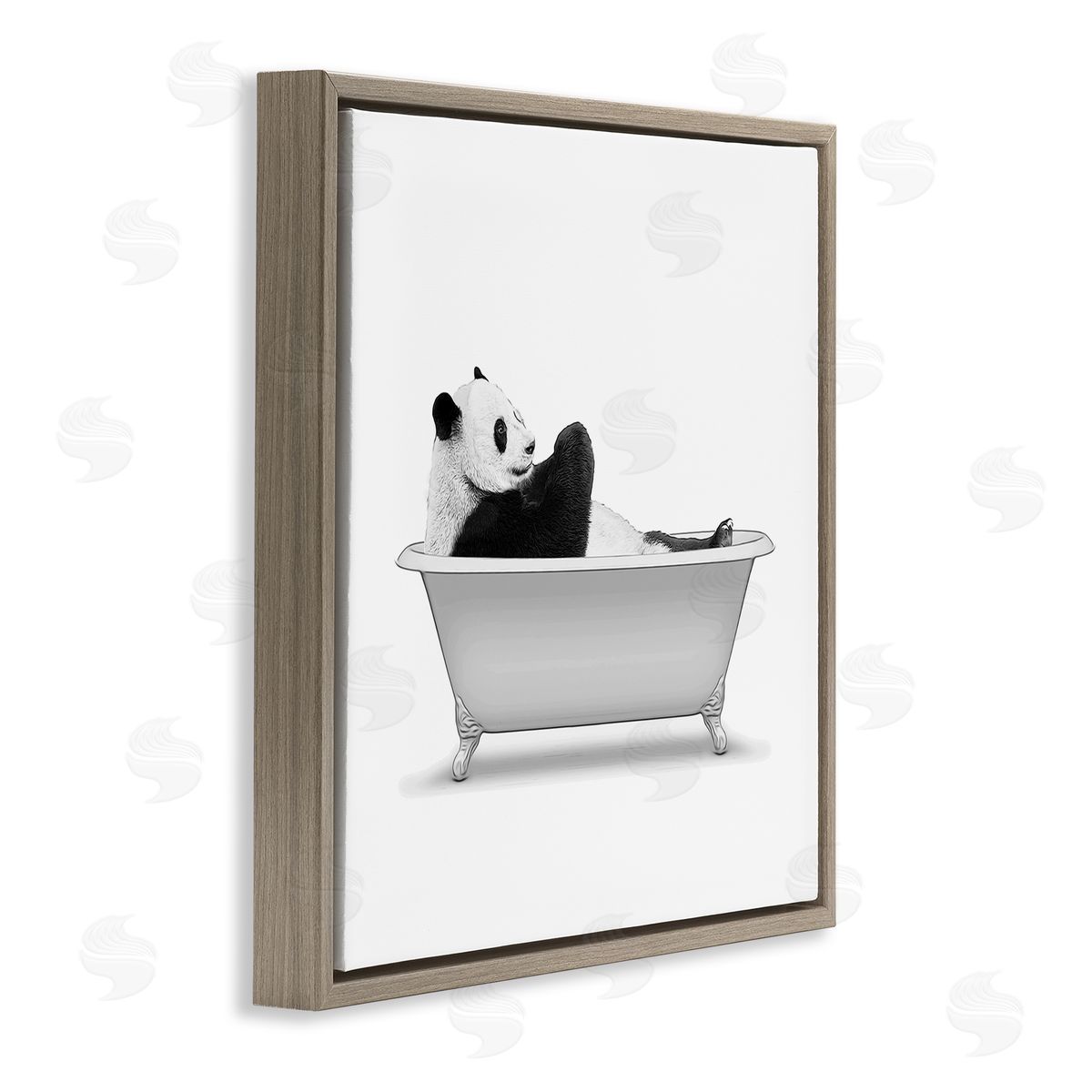 Annalisa Latella Panda Bear Bathing Claw Foot Tub  Brown Floating Frame Canvas Wall Art Print