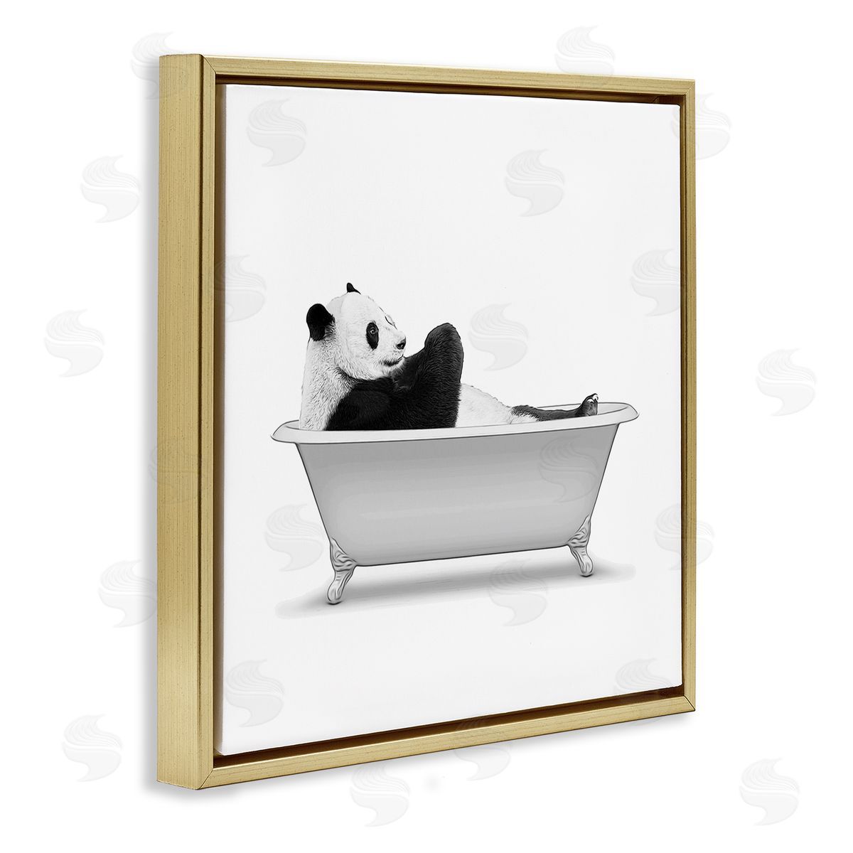 Annalisa Latella Panda Bear Bathing Claw Foot Tub  Gold Floating Frame Canvas Wall Art Print