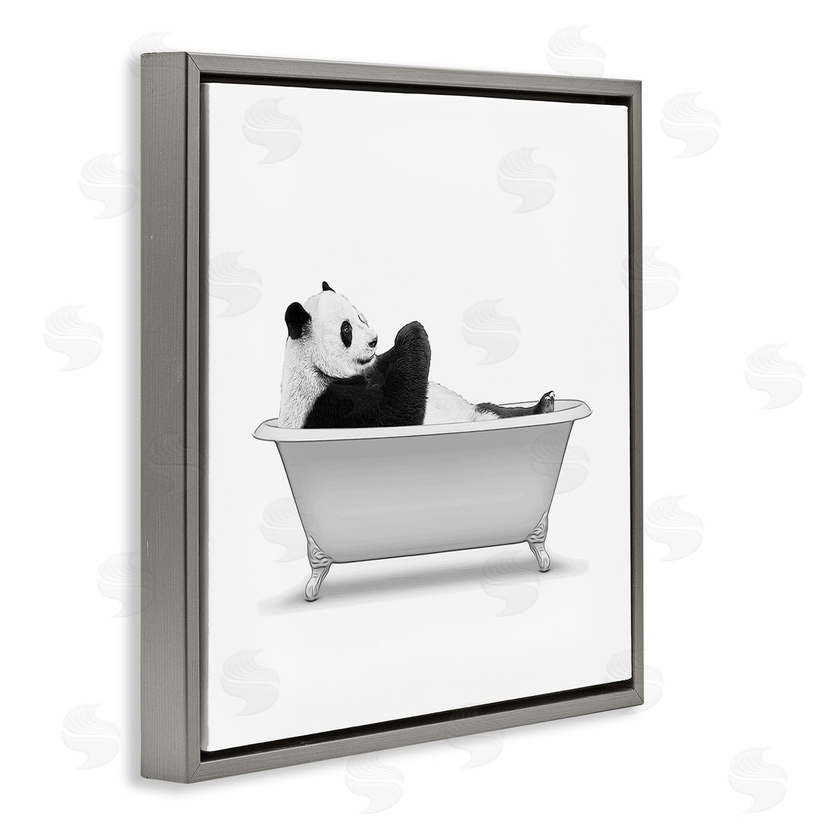 Annalisa Latella Panda Bear Bathing Claw Foot Tub  Gray Floating Frame Canvas Wall Art Print