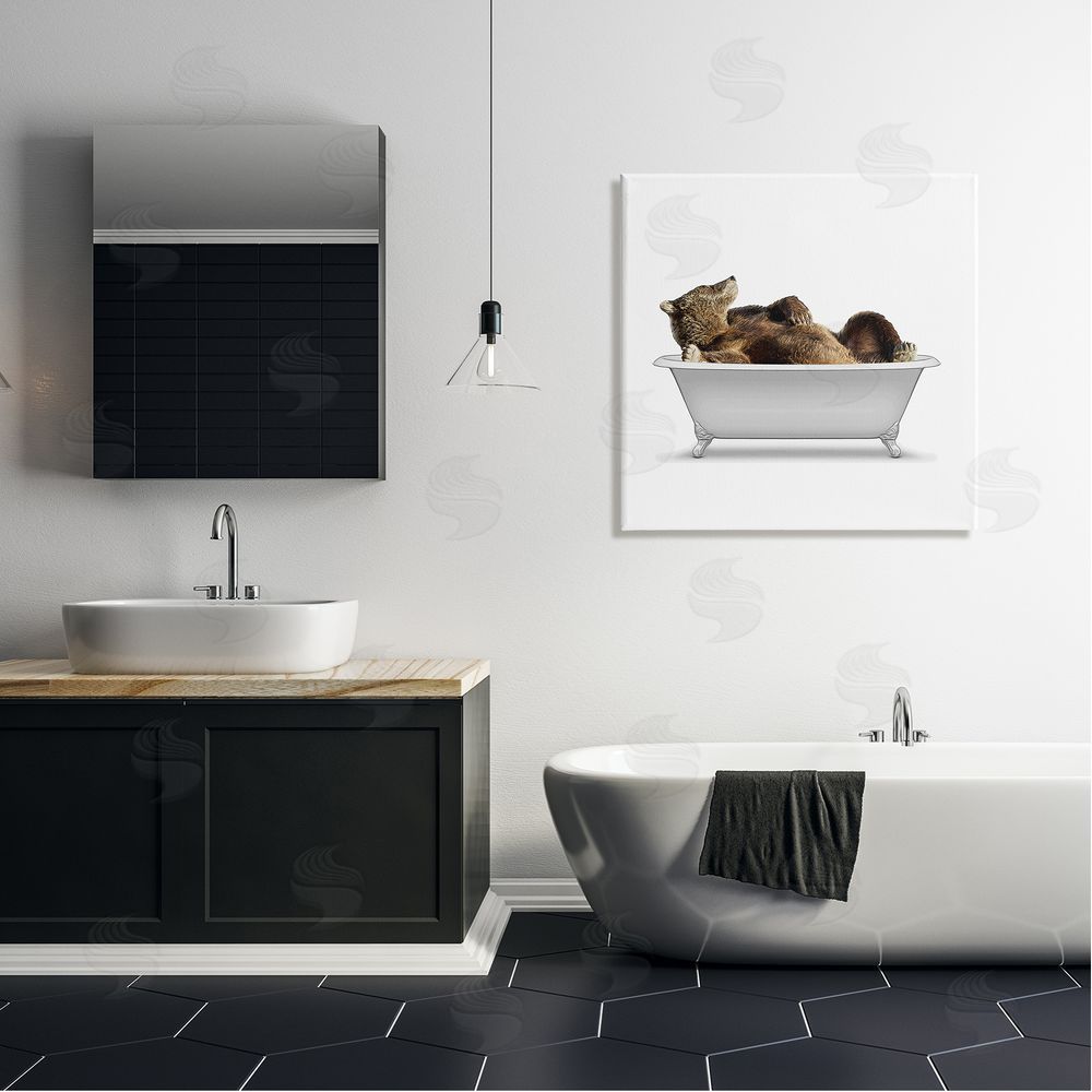 Annalisa Latella Bathroom Wildlife Bear in Tub Canvas Wall Art in Room
