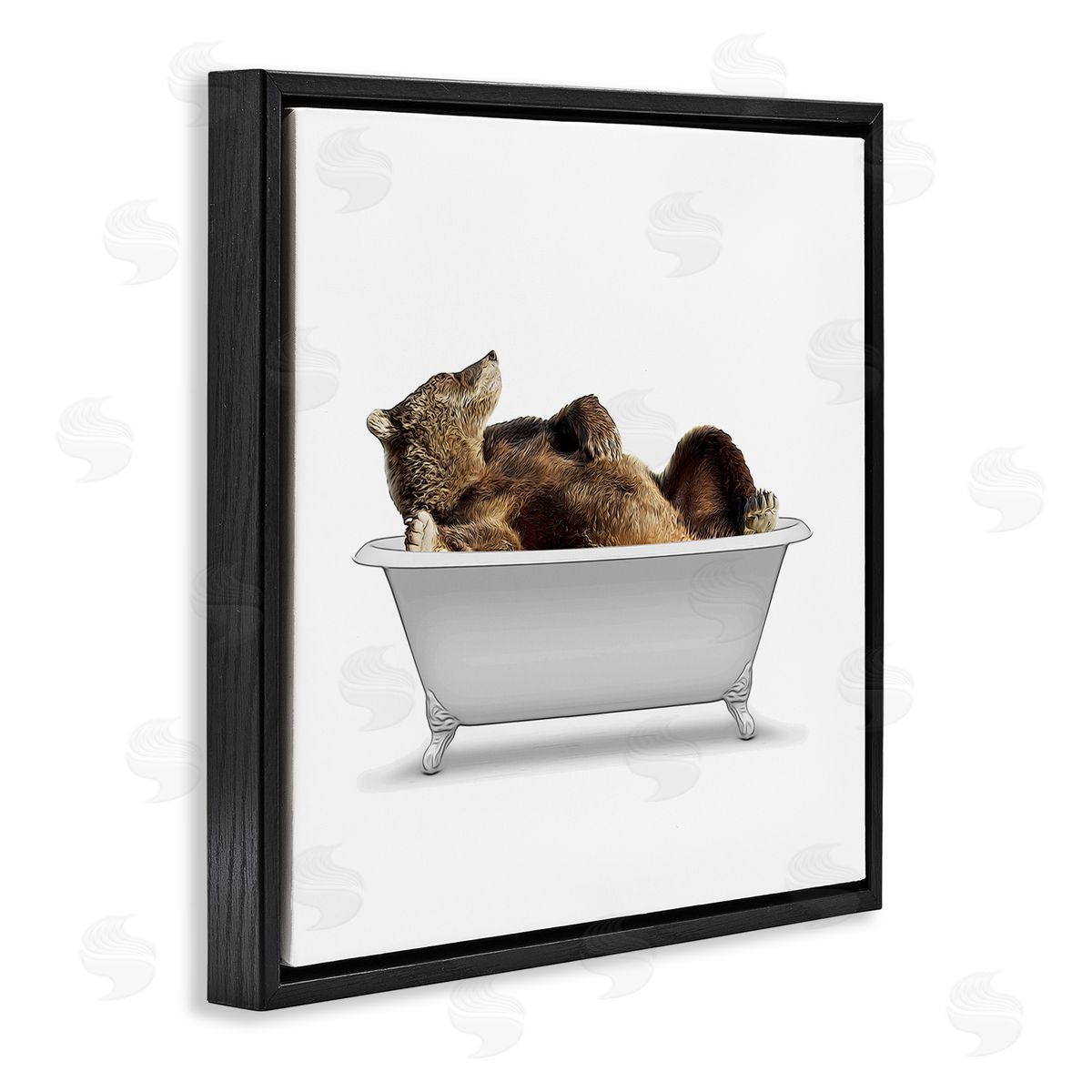Annalisa Latella Bathroom Wildlife Bear in Tub Black Floating Frame Canvas Wall Art Print
