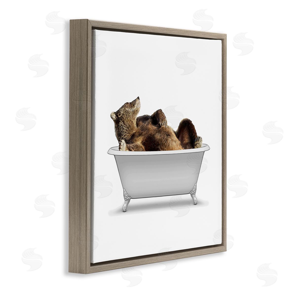 Annalisa Latella Bathroom Wildlife Bear in Tub Brown Floating Frame Canvas Wall Art Print