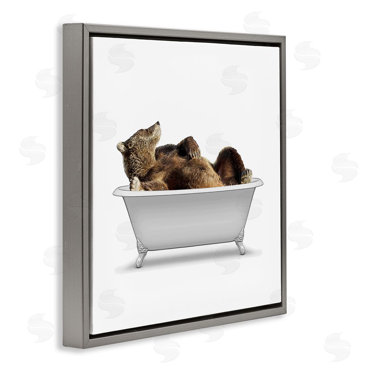 Annalisa Latella Bathroom Wildlife Bear in Tub Gray Floating Frame Canvas Wall Art Print