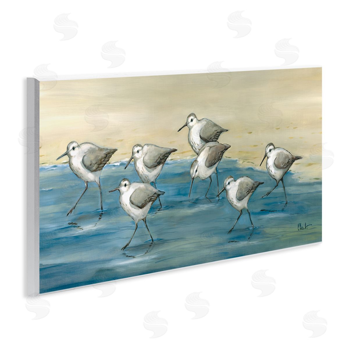 Sandpiper Bird Flock Beach Shoreline Wood Plaque Wall Art, Home Decor by Paul Brent
