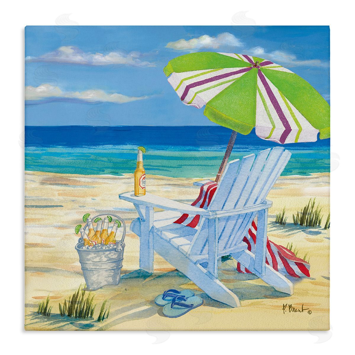 Paul Brent 5pm Summer Beer Beach Chair Stretched Canvas Wall Art Print