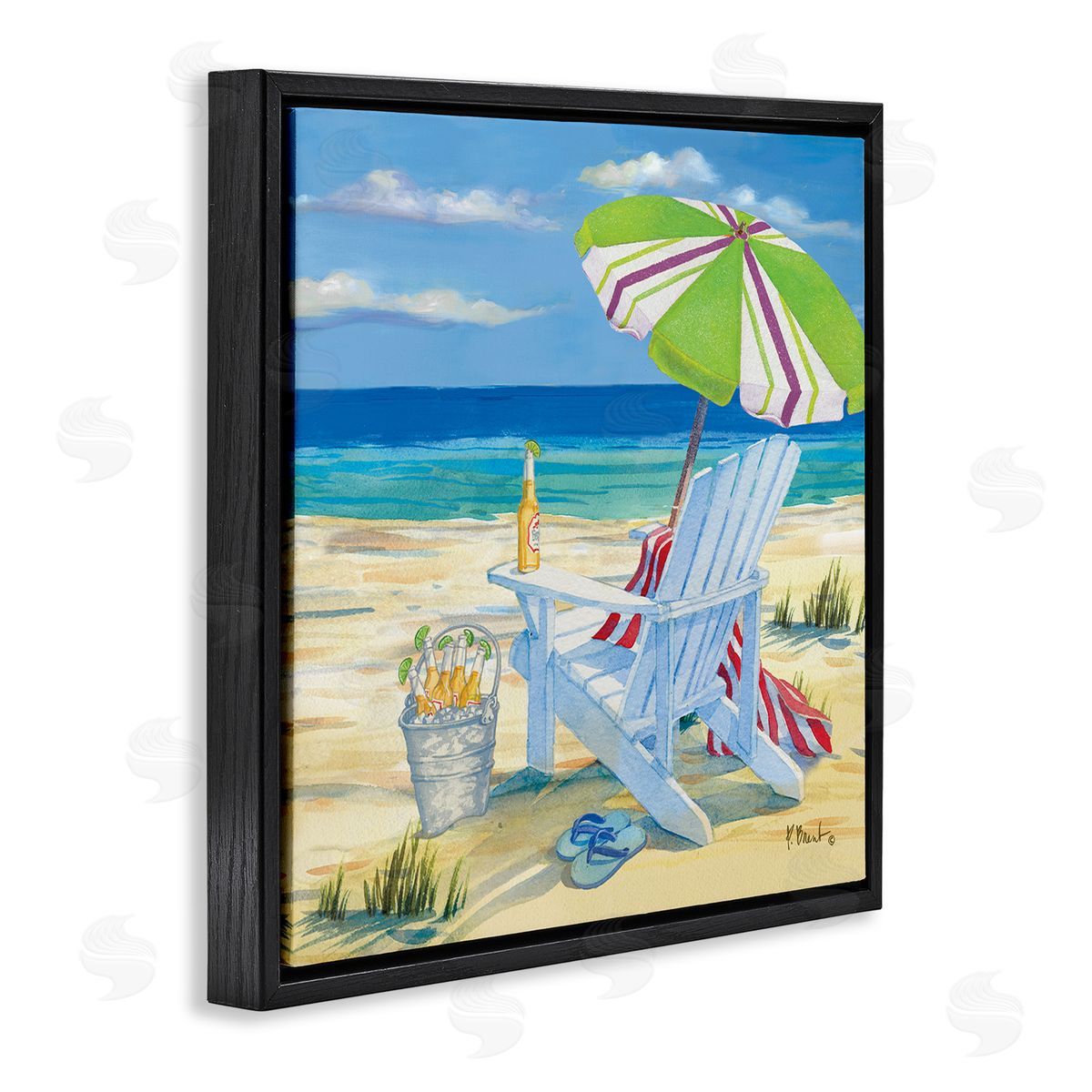 Paul Brent 5pm Summer Beer Beach Chair Black Floating Frame Canvas Wall Art Print