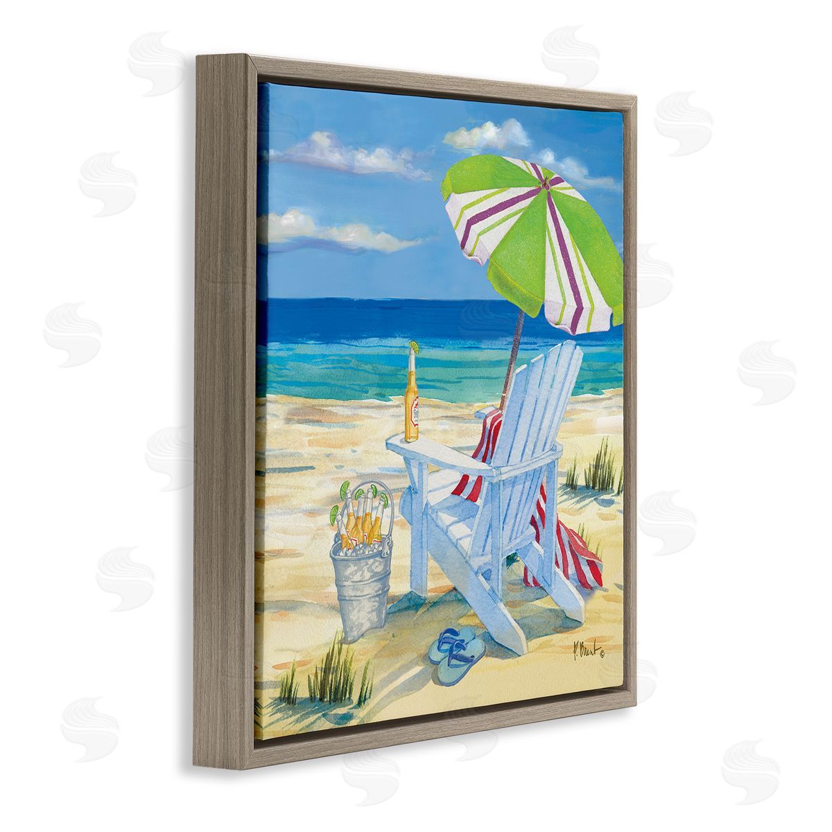 Paul Brent 5pm Summer Beer Beach Chair Brown Floating Frame Canvas Wall Art Print