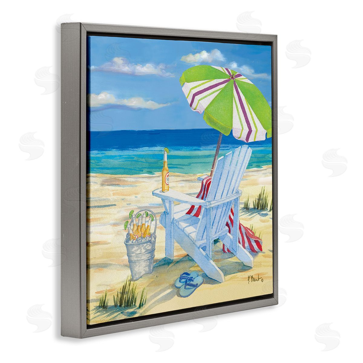 Paul Brent 5pm Summer Beer Beach Chair Gray Floating Frame Canvas Wall Art Print