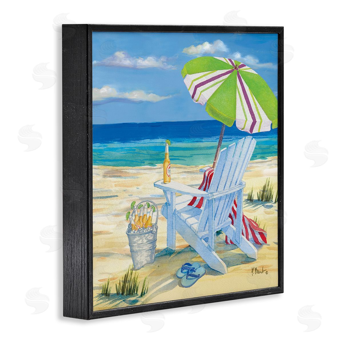 Paul Brent 5pm Summer Beer Beach Chair Black Framed Glicee Wall Art Print