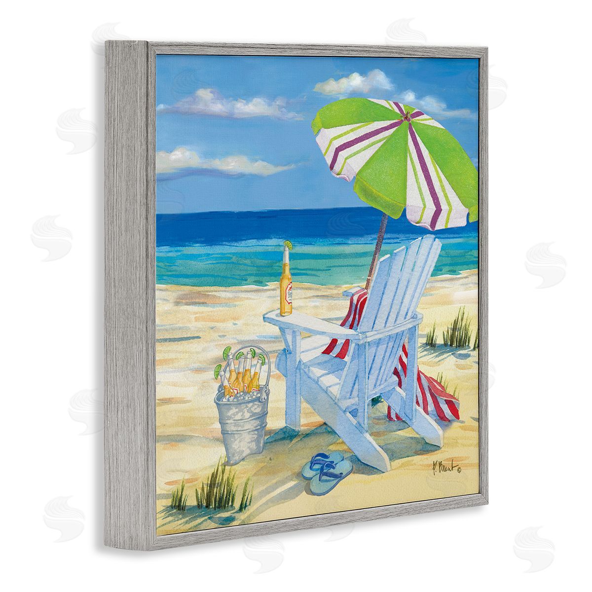 Paul Brent 5pm Summer Beer Beach Chair Gray Framed Glicee Wall Art Print