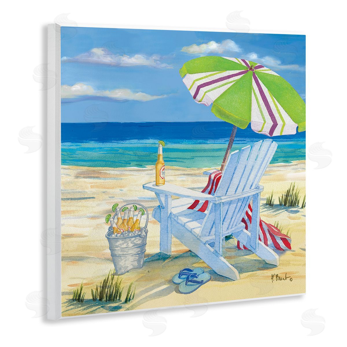 Paul Brent 5pm Summer Beer Beach Chair Wooden Wall Plaque Art Print