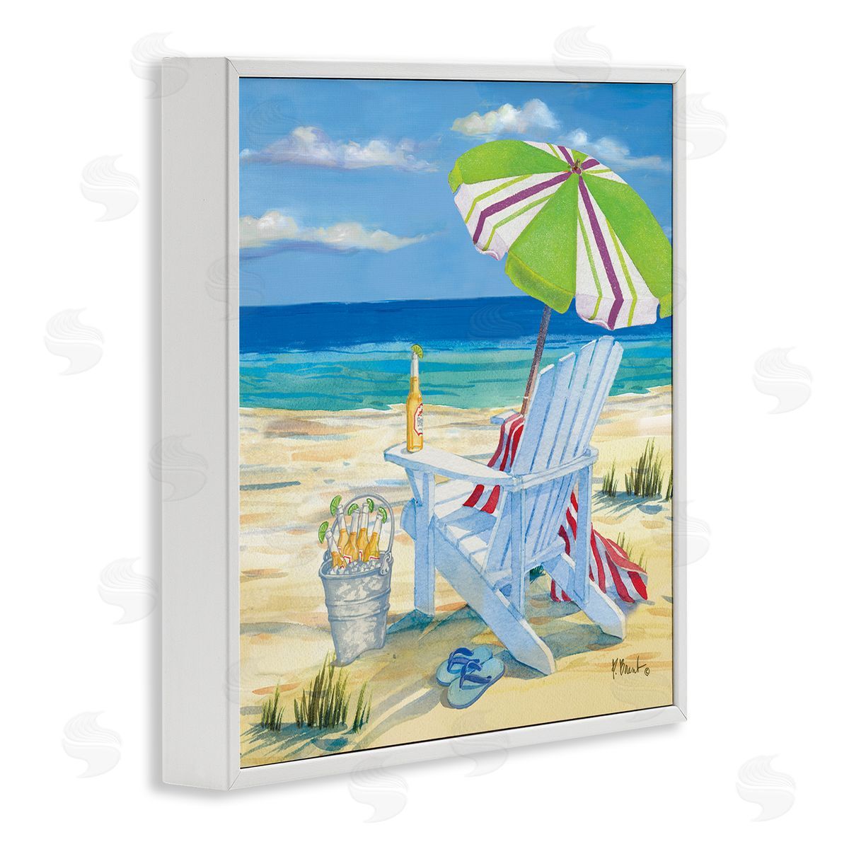 Paul Brent 5pm Summer Beer Beach Chair White Framed Glicee Wall Art Print