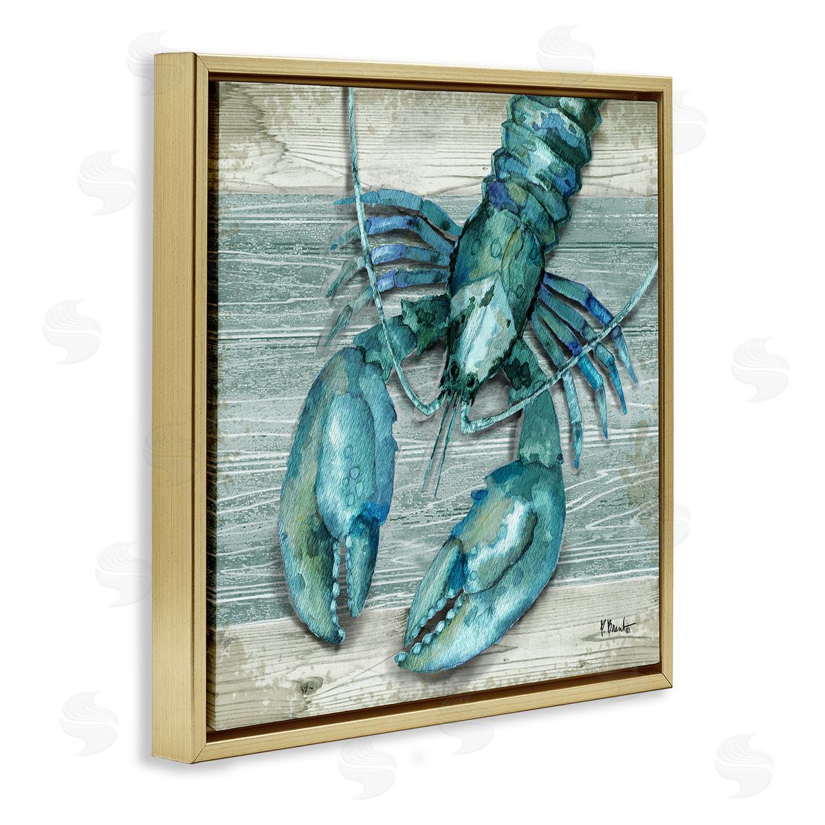 Northpoint Lobster Rustic Sealife Gold Floating Frame Canvas Wall Art, Home Decor by Paul Brent