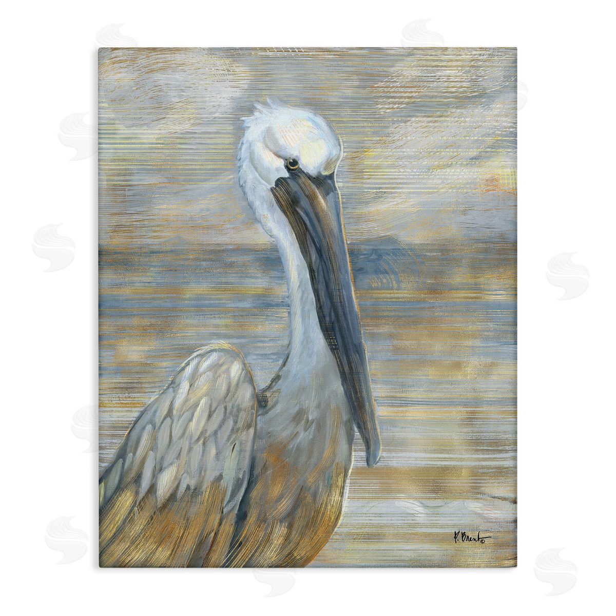 Coastal Pelican Bird Abstract Portrait Canvas Wall Art, Home Decor by Paul Brent