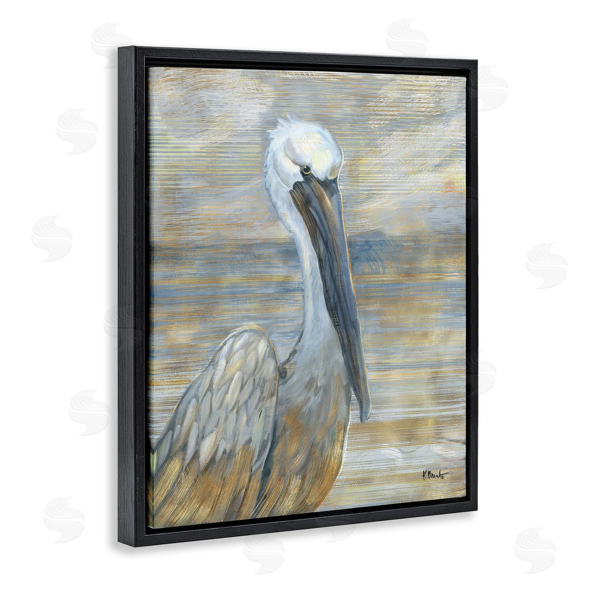 Coastal Pelican Bird Abstract Portrait Black Floating Frame Canvas Wall Art, Home Decor by Paul Brent