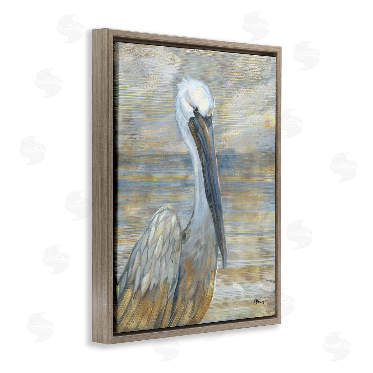 Coastal Pelican Bird Abstract Portrait Brown Floating Frame Canvas Wall Art, Home Decor by Paul Brent