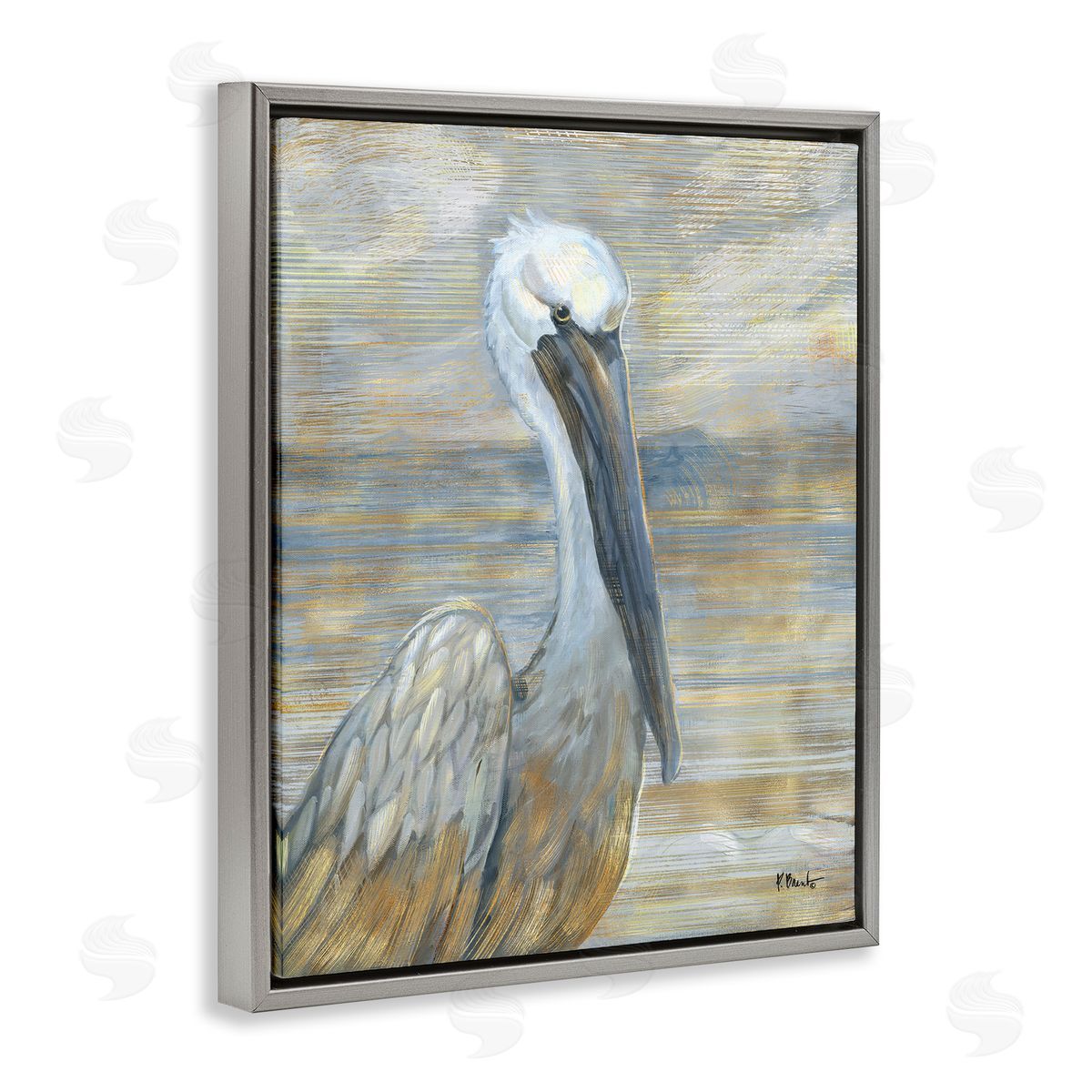 Coastal Pelican Bird Abstract Portrait Grey Floating Frame Canvas Wall Art, Home Decor by Paul Brent