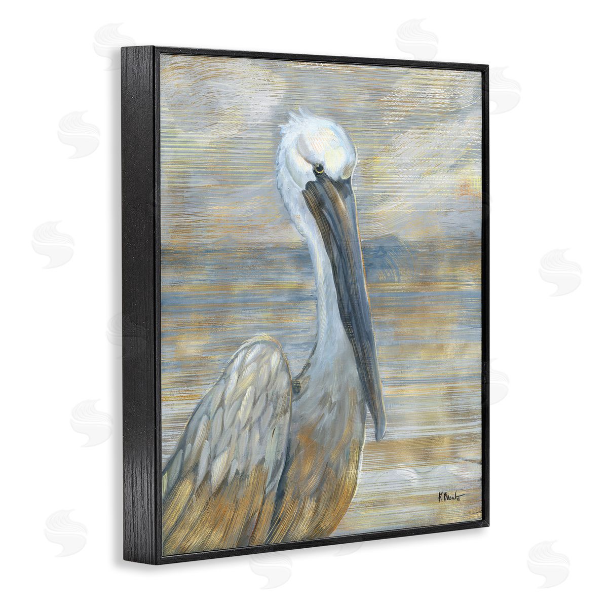 Coastal Pelican Bird Abstract Portrait Black Frame Print Wall Art, Home Decor by Paul Brent