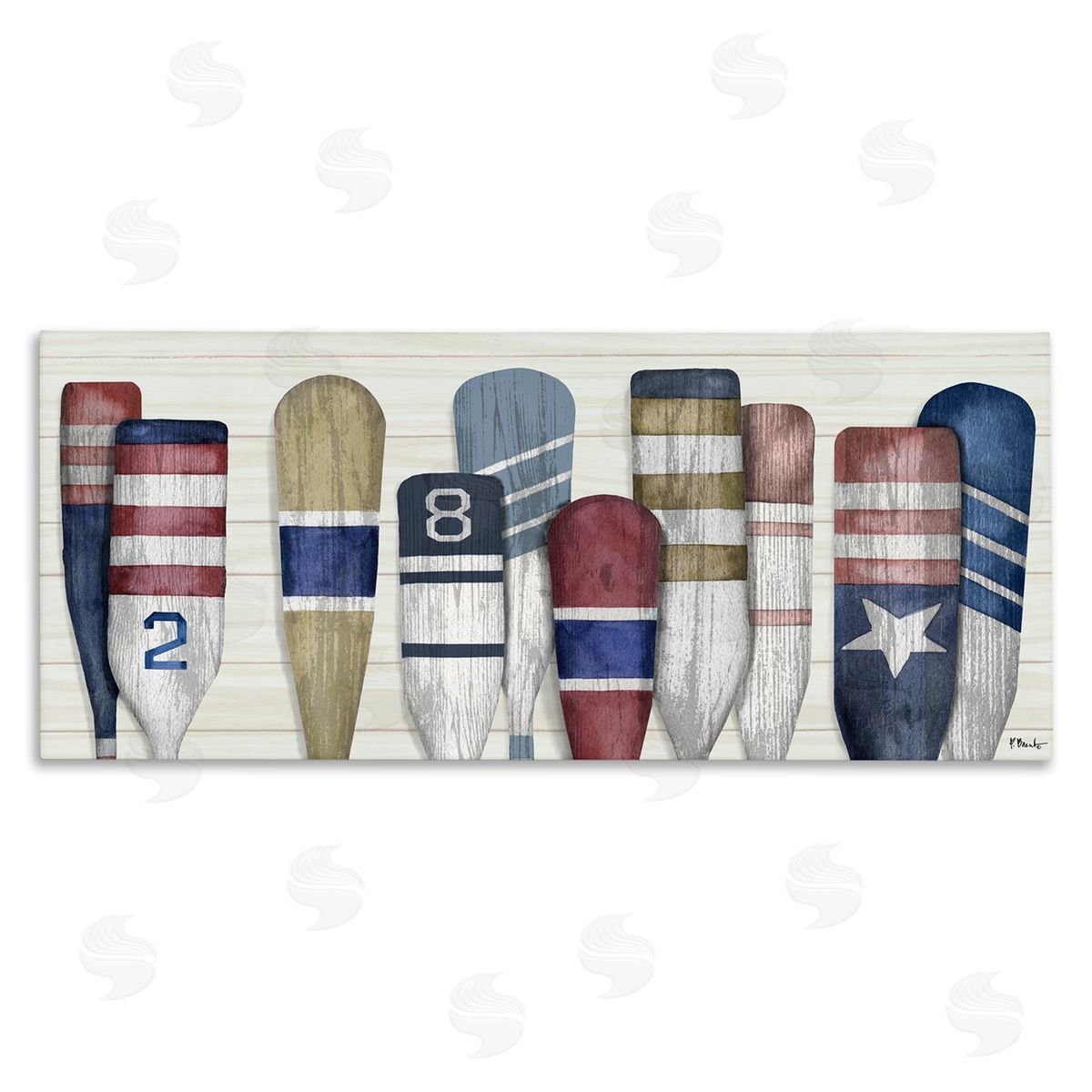 Port Oars Vintage Americana Patterns Canvas Wall Art, Home Decor by Paul Brent