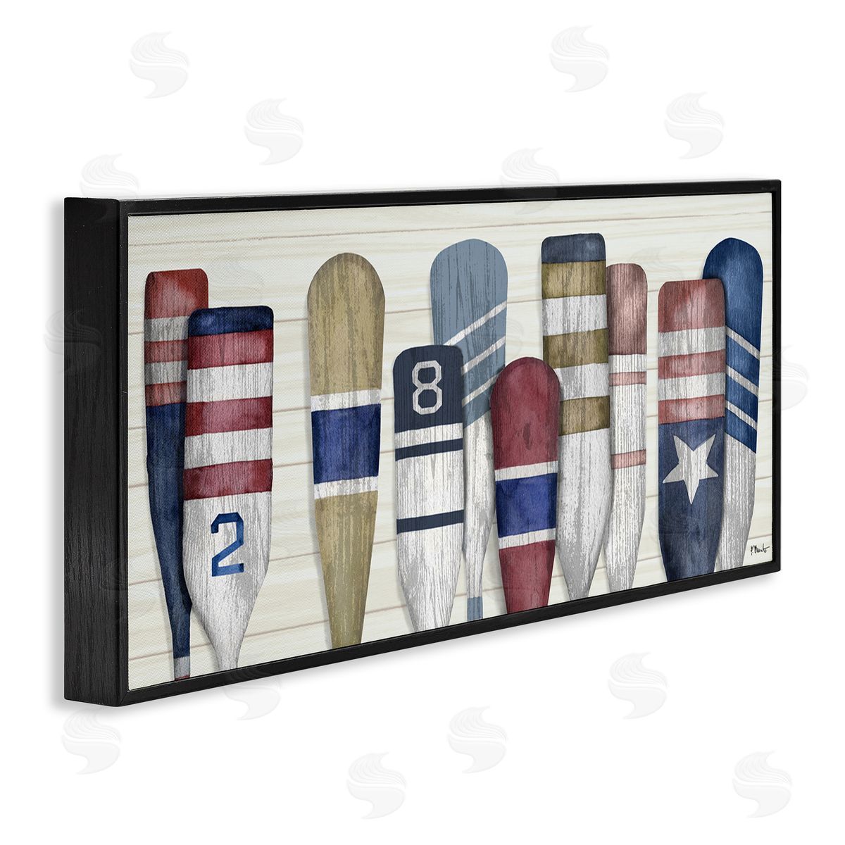 Port Oars Vintage Americana Patterns Black Frame Print Wall Art, Home Decor by Paul Brent
