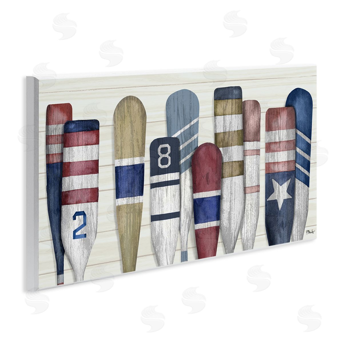 Port Oars Vintage Americana Patterns Wood Plaque Wall Art, Home Decor by Paul Brent