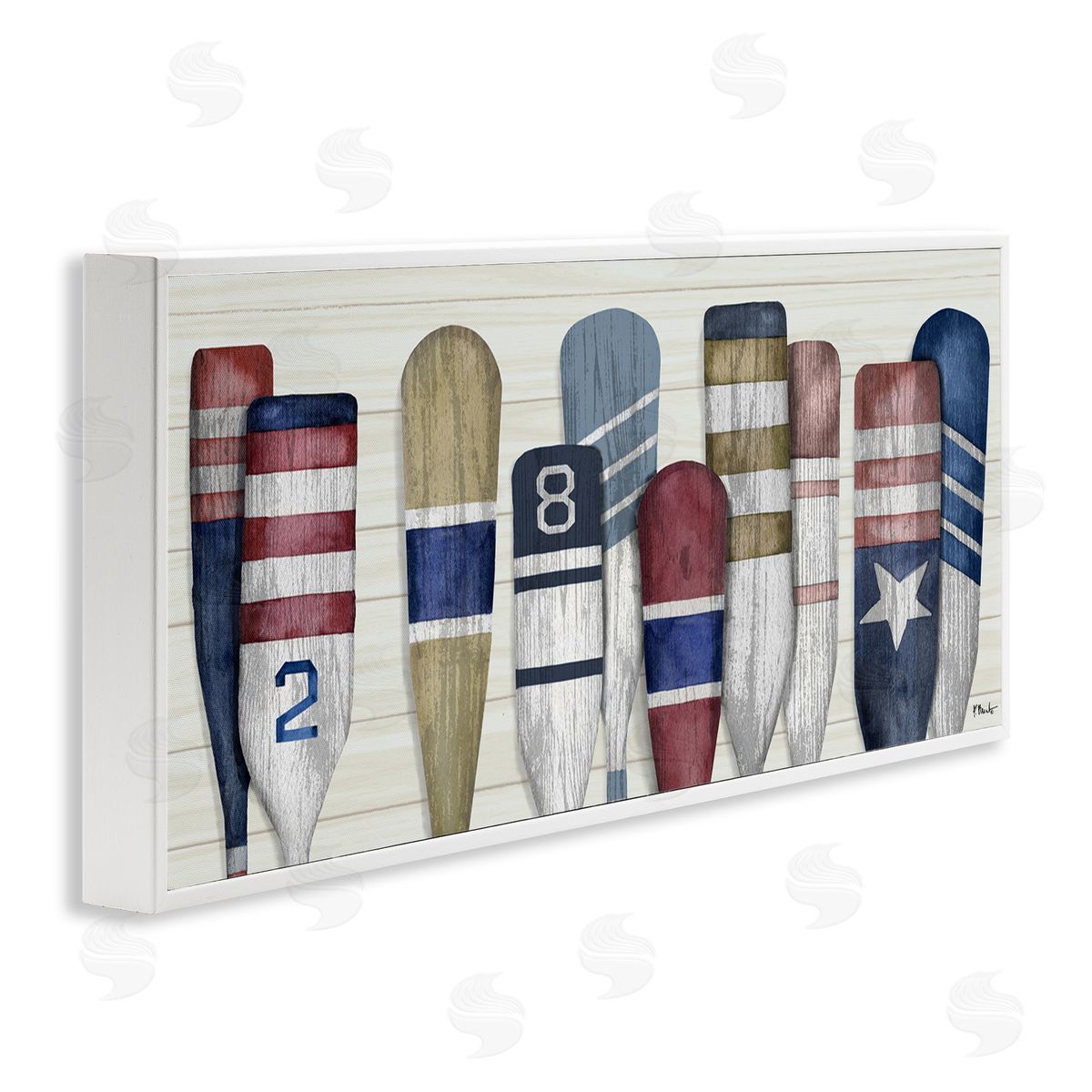 Port Oars Vintage Americana Patterns White Frame Print Wall Art, Home Decor by Paul Brent