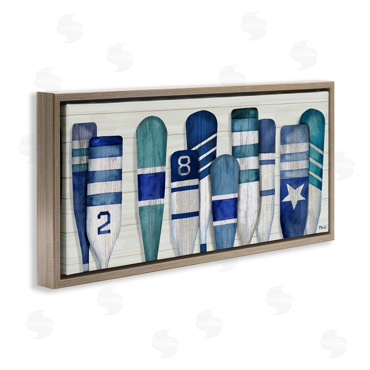 Port Oars Nautical Blue Patterns Brown Floating Frame Canvas Wall Art, Home Decor by Paul Brent