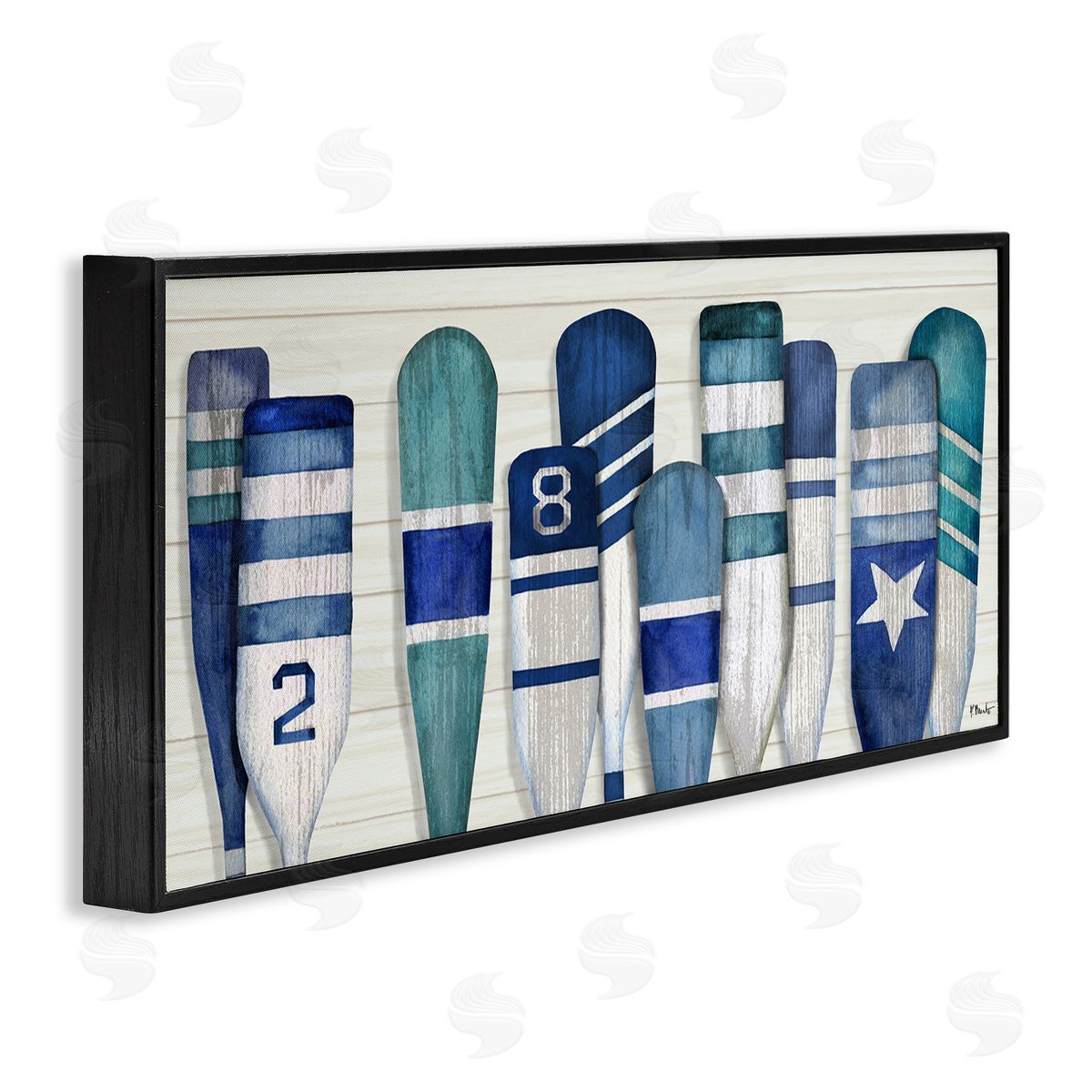 Port Oars Nautical Blue Patterns Black Frame Print Wall Art, Home Decor by Paul Brent