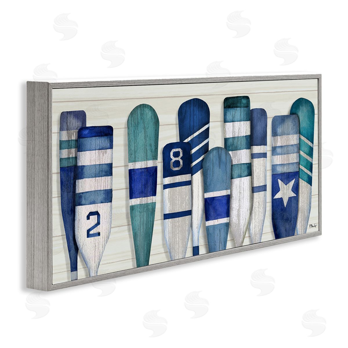 Port Oars Nautical Blue Patterns Grey Frame Print Wall Art, Home Decor by Paul Brent