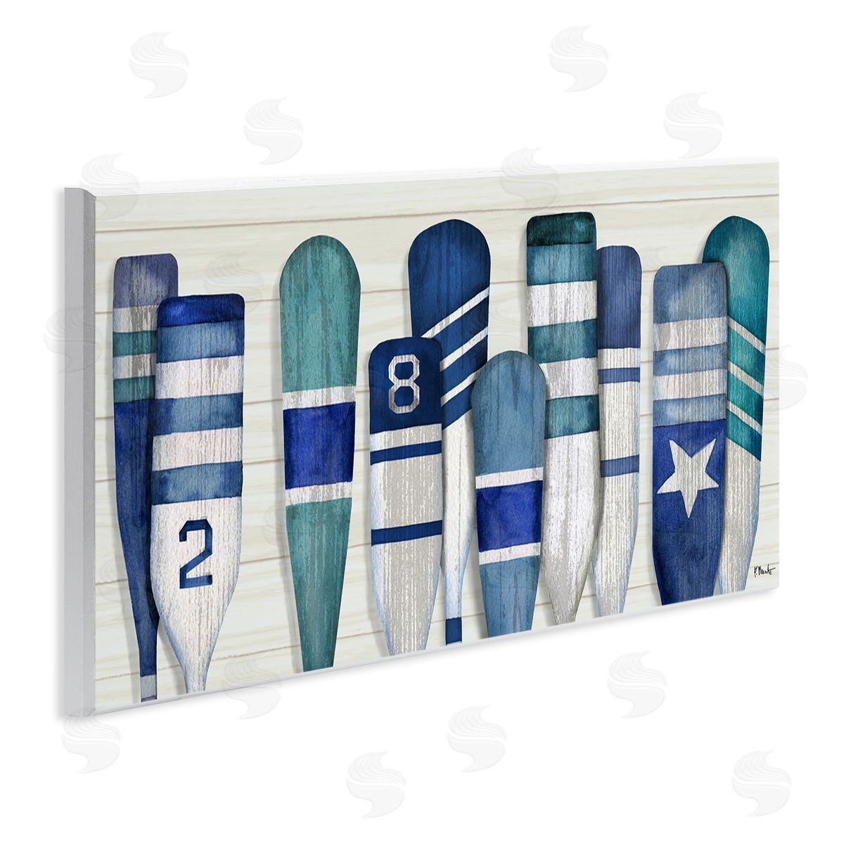 Port Oars Nautical Blue Patterns Wood Plaque Wall Art, Home Decor by Paul Brent