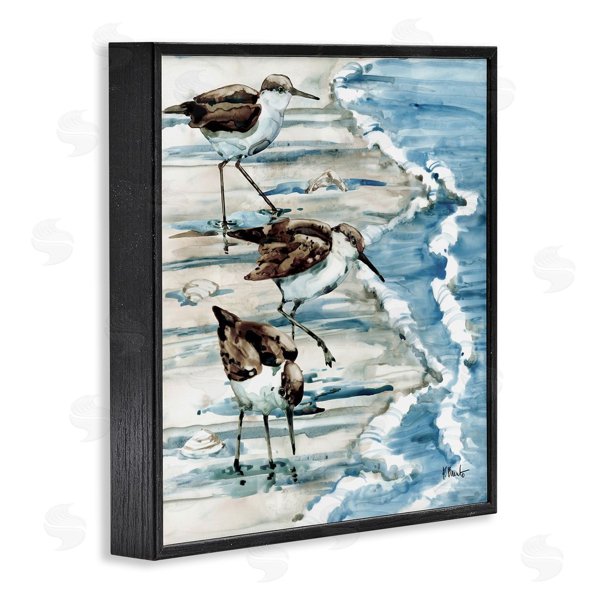 Rockhampton Sandpipers Beach Ripples Black Frame Print Wall Art, Home Decor by Paul Brent