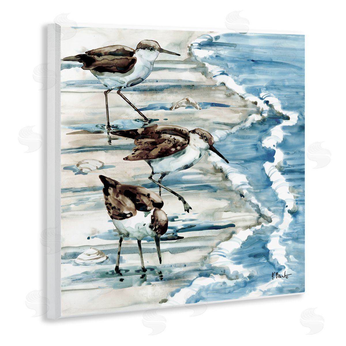 Rockhampton Sandpipers Beach Ripples Wood Plaque Wall Art, Home Decor by Paul Brent